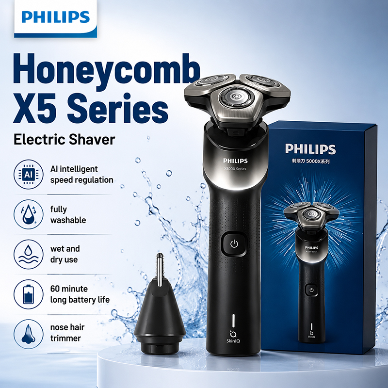 Mens Grooming Kit Philips - เครื่องโกนหนวดไฟฟ้าแบบหมุน Philips XQ523 ใช้งานได้ทั้งแบบเปียกและแห้ง มาตรฐานกันน้ำ IPX7