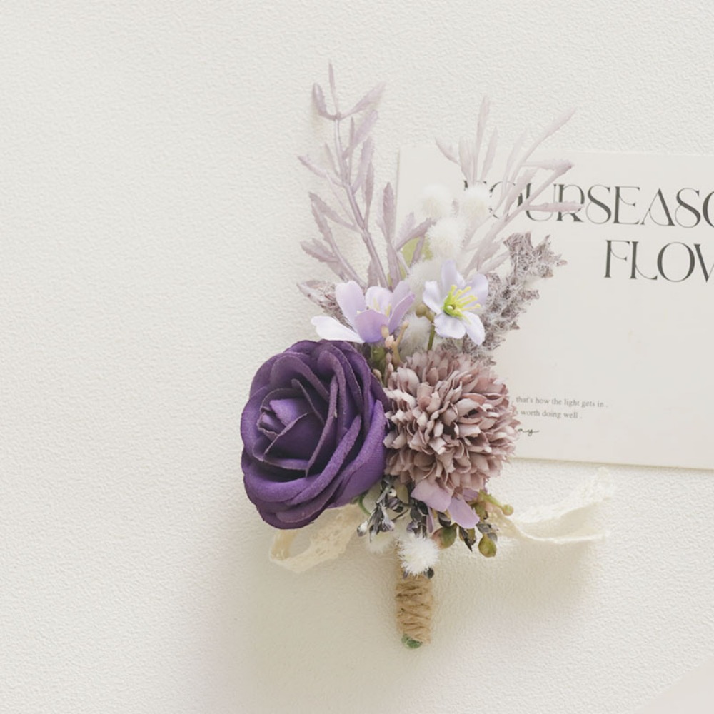 Men'S Grooming For Marriage - สีม่วงผู้ชายเจ้าบ่าวชุดแต่งงาน Silk Rose Boutonniere Corsage Pin