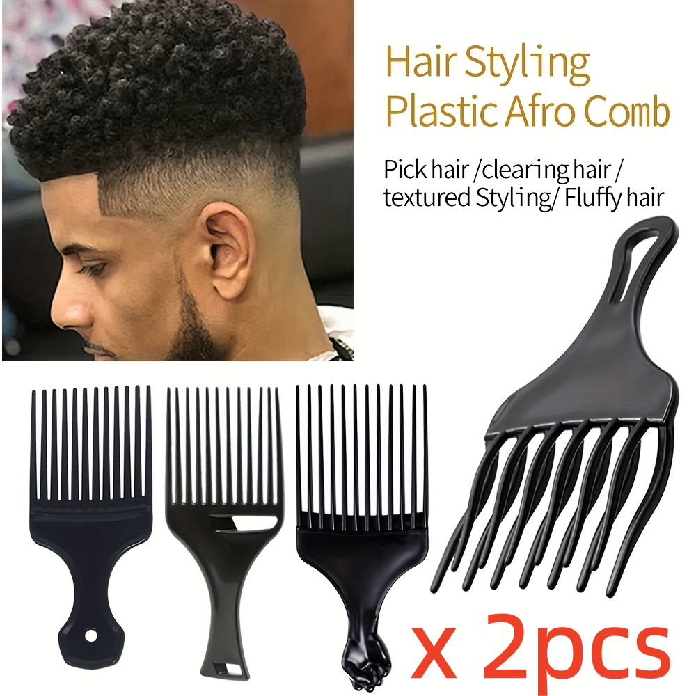 Men'S Grooming Haircut - หวีจัดแต่งทรงผมแบบแอฟโฟ 2 ชิ้น/แพ็ค สำหรับช่างตัดผมมืออาชีพ ด้ามจับพลาสติก ซี่หวีโลหะ