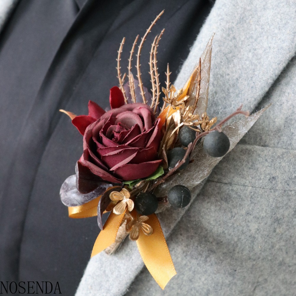 Burgundy Silk Rose ประดิษฐ์ดอก - Men'S Grooming For Marriage บทวิจารณ์และราคา