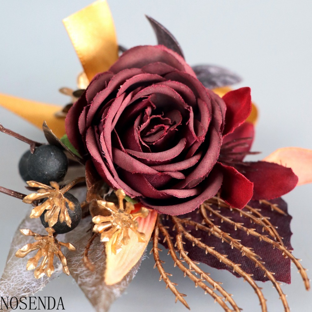 Burgundy Silk Rose ประดิษฐ์ดอก - Men'S Grooming For Marriage บทวิจารณ์และราคา